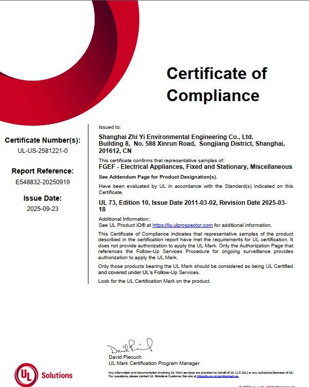 UL Certificate Page from Company Profile